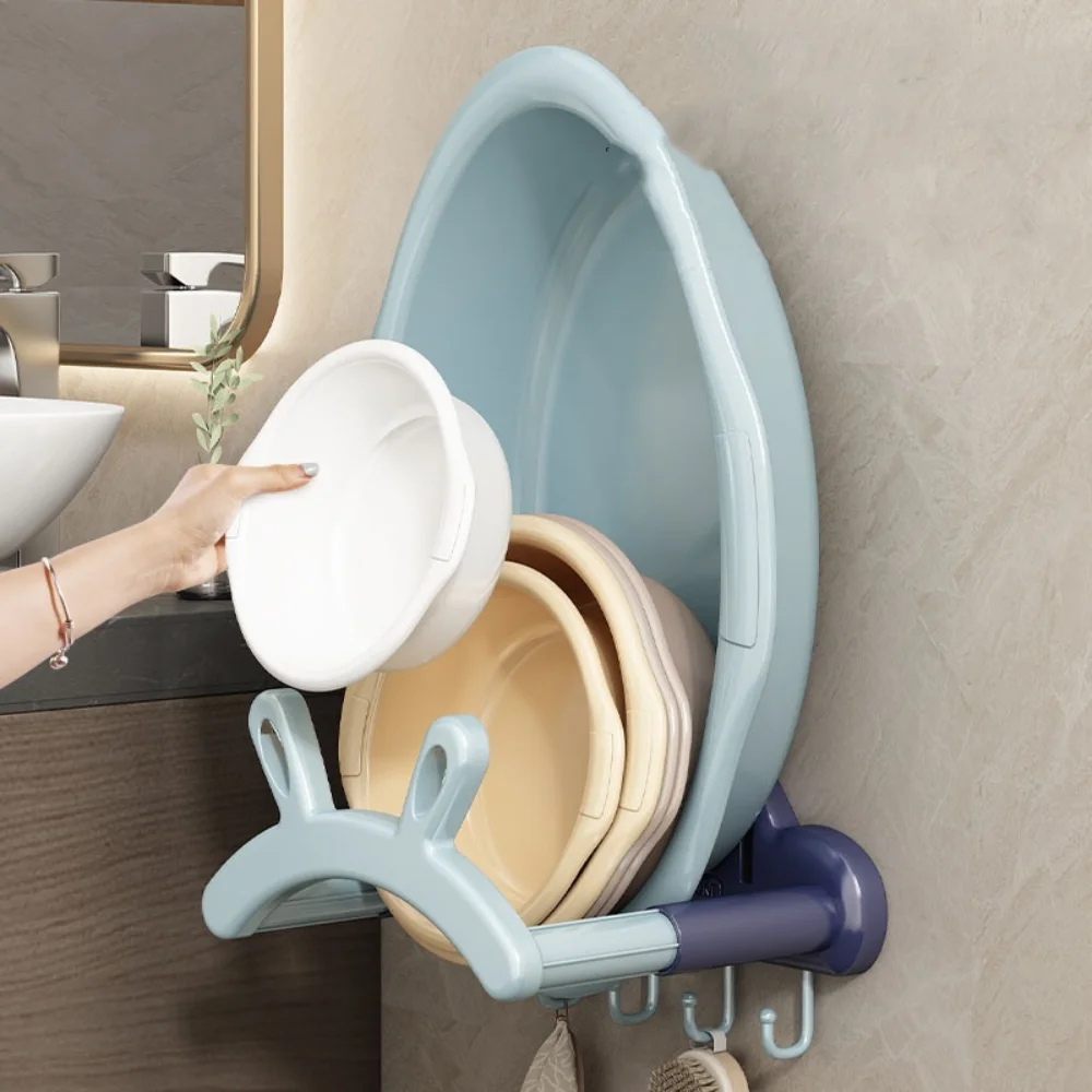 

Rabbit Ear Shape Bathroom Bracket Punch-free Stretchable Washbasin Rack with Hook Saving Space Washbasin Stand Bathroom