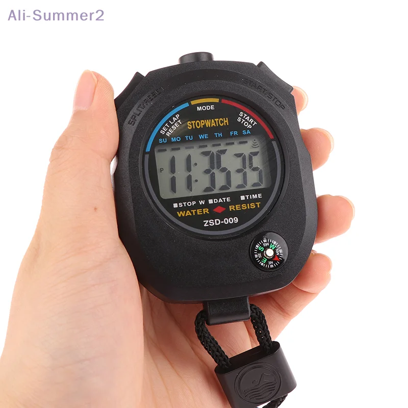{Summer2}ساعة توقيت رقمية من الدرجة الاحترافية مع ميزة مؤقت LCD، كرونومتر رياضي محمول مقاوم للماء مع حزام