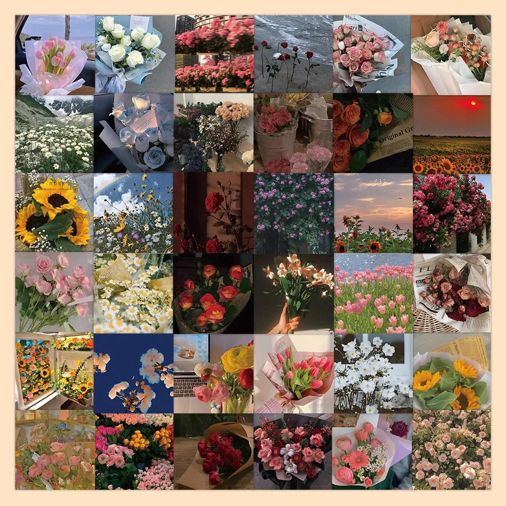 

63Pcs Flower Series Graffiti Stickers for Suitcases Phone Cases Laptop Helmet Skateboard Decorative Stickers DIY Toys