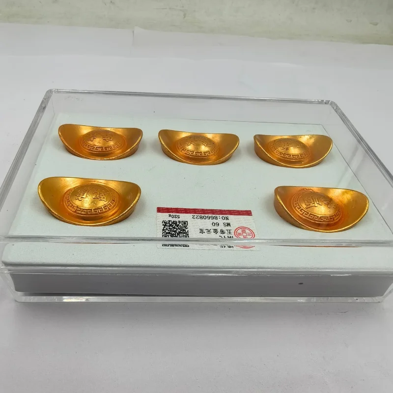 Large Qing Dynasty Copper Ingots Gilded Gold Ingots Ornaments Gold Ingot Set Solid Five Emperors Brass Wealth Attracting Treasur