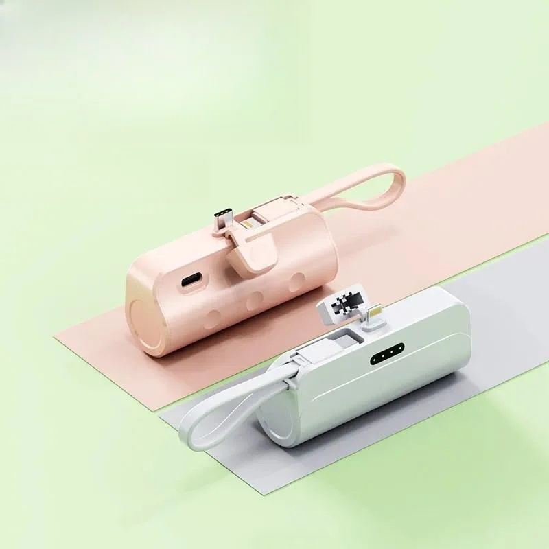 for Cross-border Self-contained Cable Power Bank 5000mAh Capsule Compact Portable Mobile Power Supply