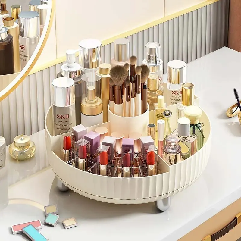 1pc 360° Rotating Makeup Organizer, Light Luxury Cream Storage Rack, Large Capacity Cosmetics Storage Box, Multi-functiona