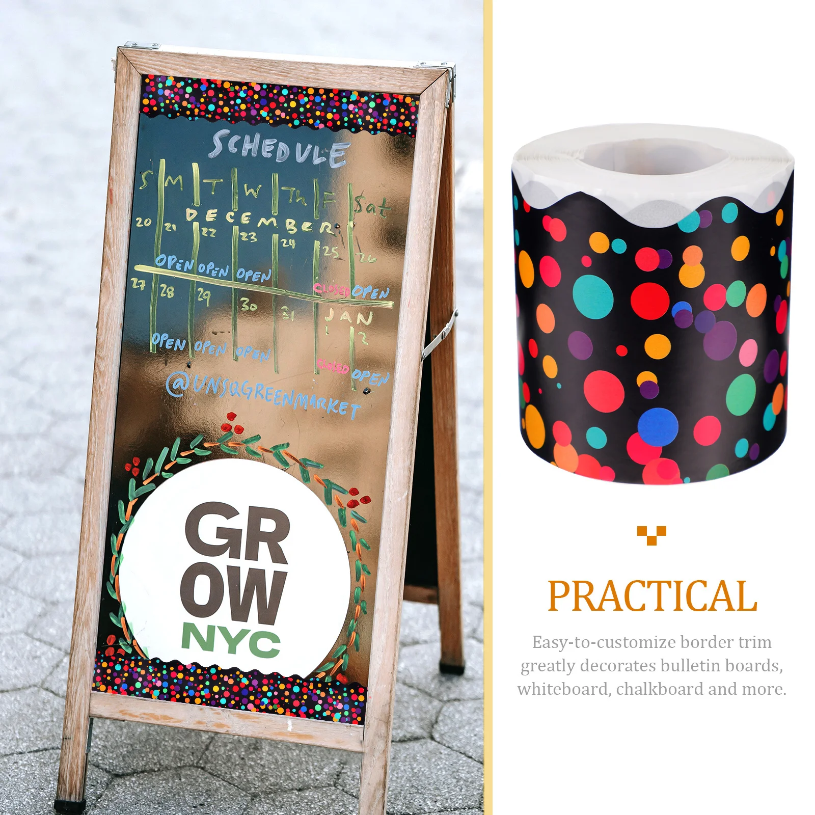 

1 Roll Bulletin Board Border Trim Colorful Dot Sticker Self-Adhesive Blackboard Bulletin Whiteboard Classroom Decoration