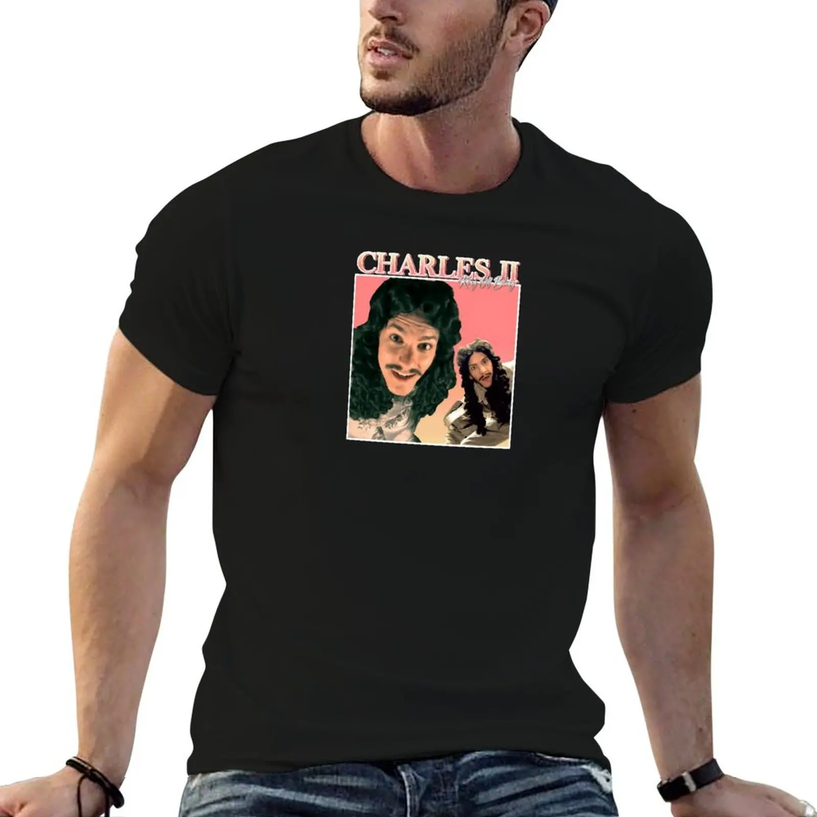 

Charles II vintage retro design T-Shirt cotton tshirt 100% man t shirts cotton T-Shirt