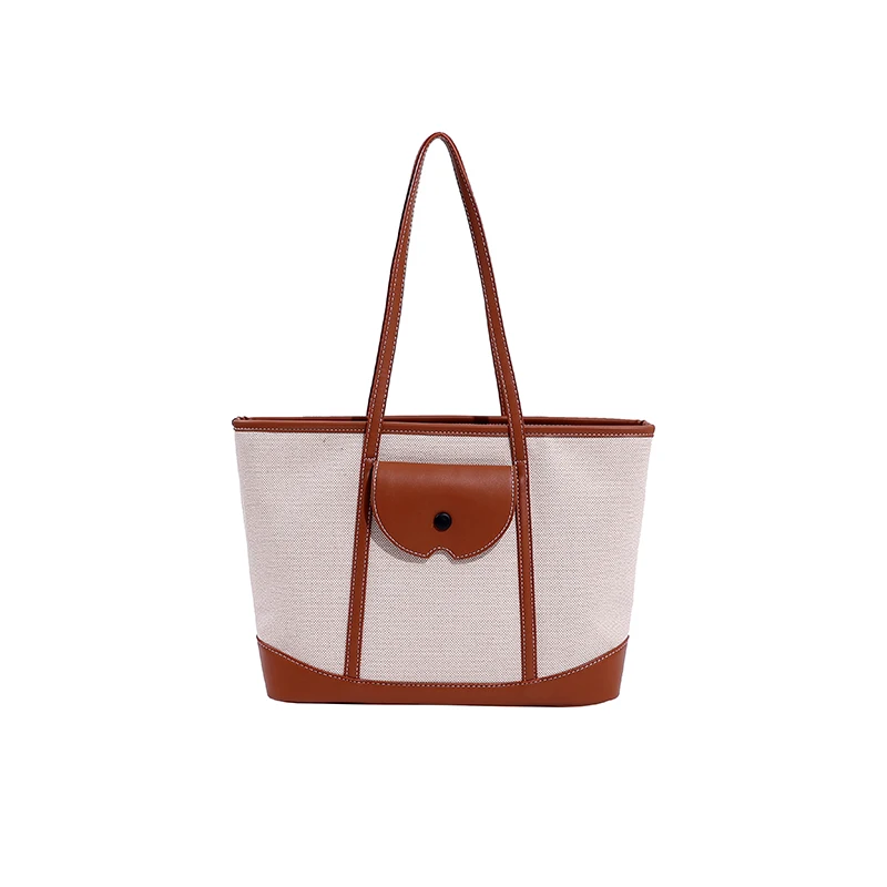 

Women Canvass Tote Bag Large Capacity Simple Shopping Bag Patchwork Elegant Handbag Stylish Commuting Bag Shoulder Tote Bag