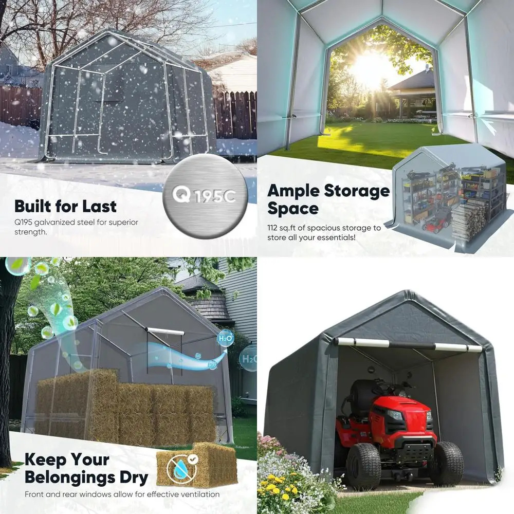 

Усиленный водонепроницаемый навес-сарай 3х2,4 м с рулонными сетчатыми окнами для хранения мотоциклов, квадроциклов и садового инвентаря