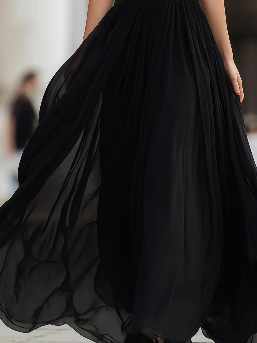Modernes, schwarzes, langes Halter-Kleid, koreanische Hochzeitskleider, Fotoshooting, ärmelloses Hochzeitskleid, Brautkleid, nach Maß gefertigt. – Detail 3