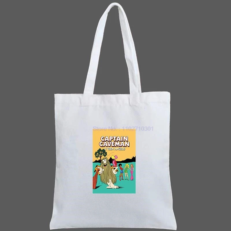 Captain Caveman Poster Shoulder Bag Student Female Handbag Reusable Shopping Bags Canvas Tote Bag Hand Bags For Shopping