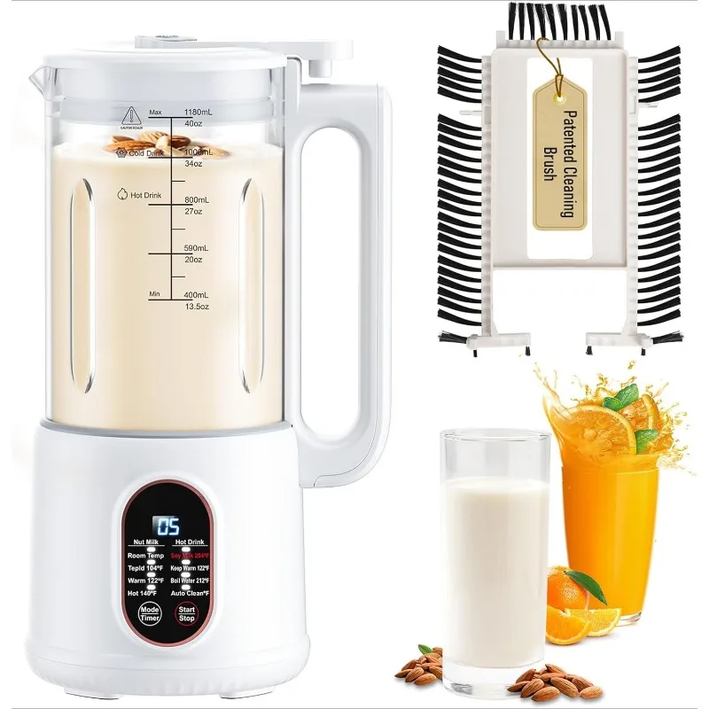 

40oz Nut Milk Maker - Automatic Soy Milk Maker with Spin Clean Brush & Nut Milk Bag - Homemade Almond, Oat, Coconut, Soy Milk -
