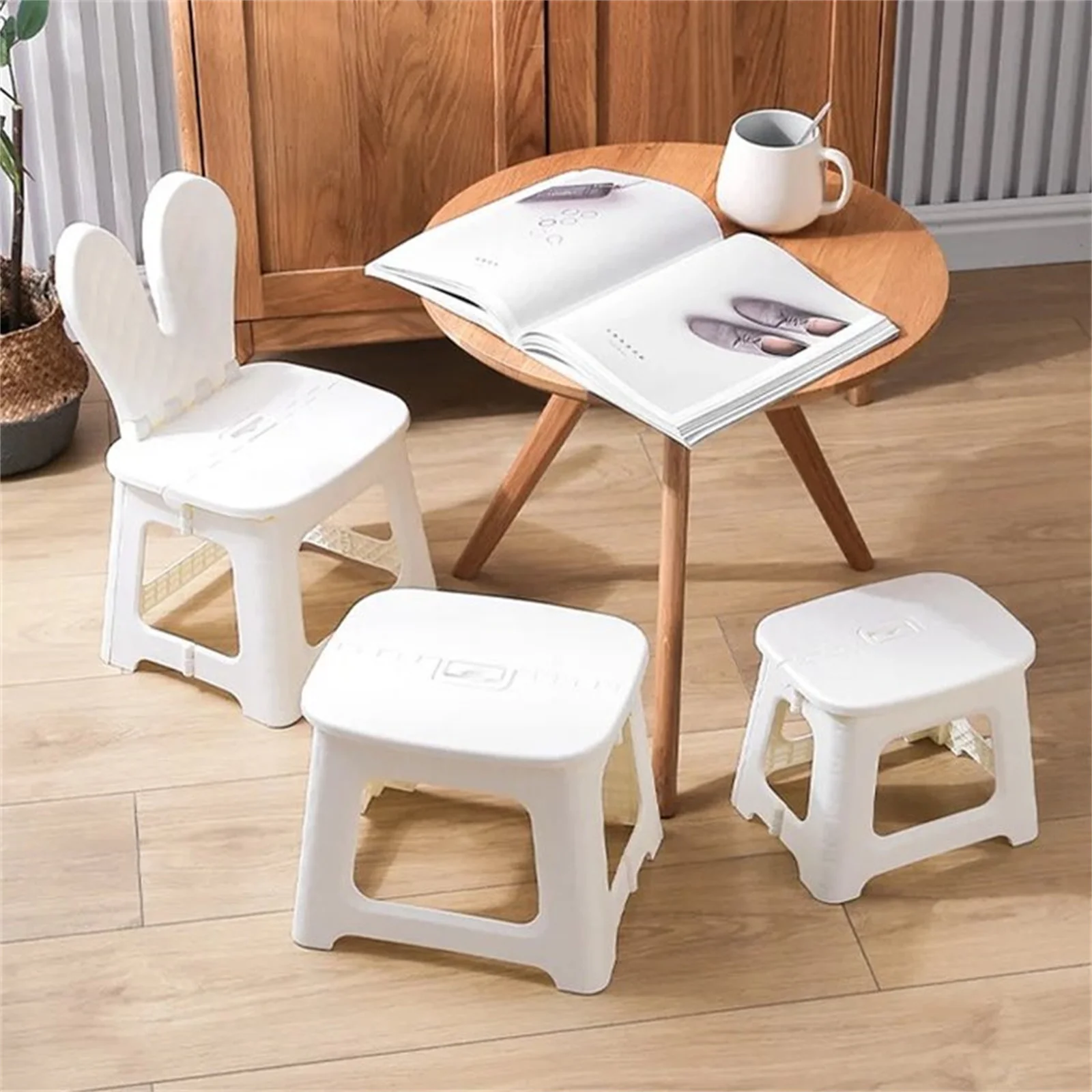 Bunny folding chair back chair thickened portable home chair outdoor creative stool cartoon back chair plastic folding