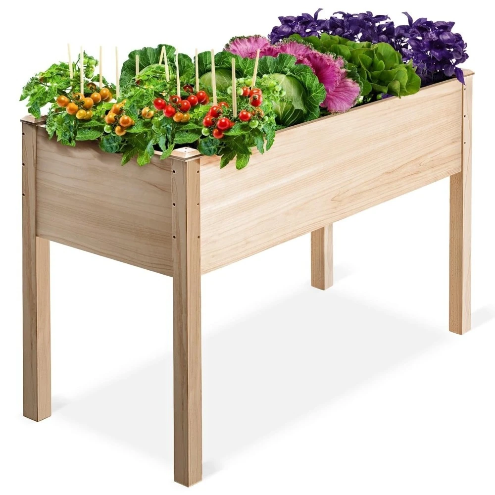 Raised Garden Bed with Legs 48x24x30, Natural Cedar Wood Elevated Planter Box with Bed Liner for Flowers, Veggies, Customized