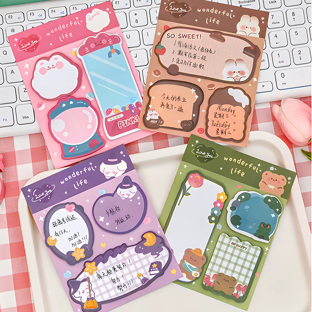 Cute Kawaii Sticky Notes Set Funny Cat Dog Bear Rabbit Memo Pad Post Notepads Girl Stationery Index Tab Checklist Planner Agenda