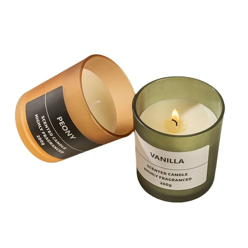 Directly from the manufacturer, neutral no logo frosted glass cup with wooden cover scented candle two-color scented candle