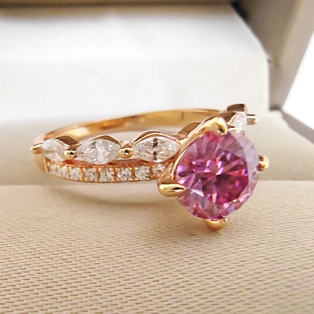 Luomansi Rose Gold Crown Ring S925 Silver 1 Carat Pink Moissanite with Certificate Jewelry Women Anniversary Party Gift