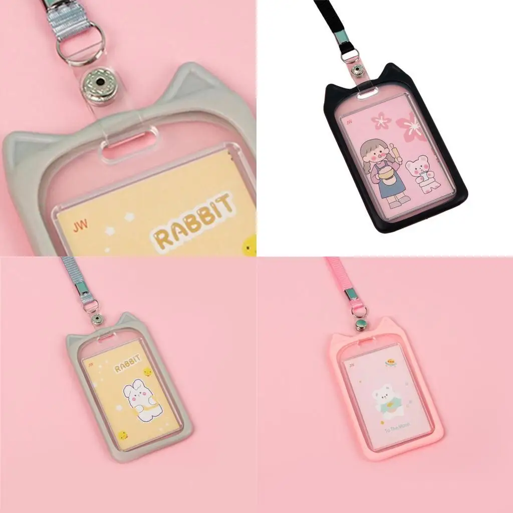 

D46D Silicone Ear Badge Holder with Lanyard for Women Lady Girl Work Office