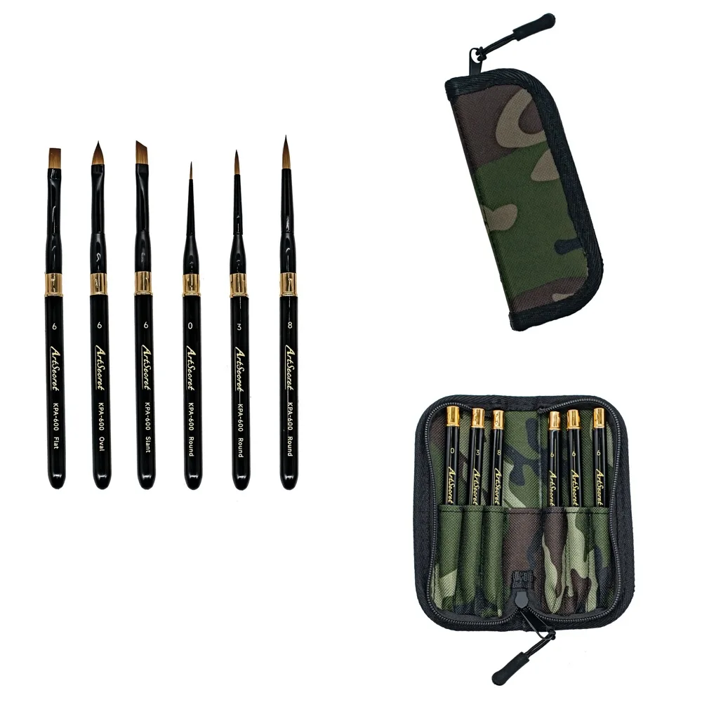 

Artsecret 6pcs/Set Short Handle DivIsible Paint Brushes With Mini Camouflage Bag for Watercolor Ink Gouache Oil Detail Painting