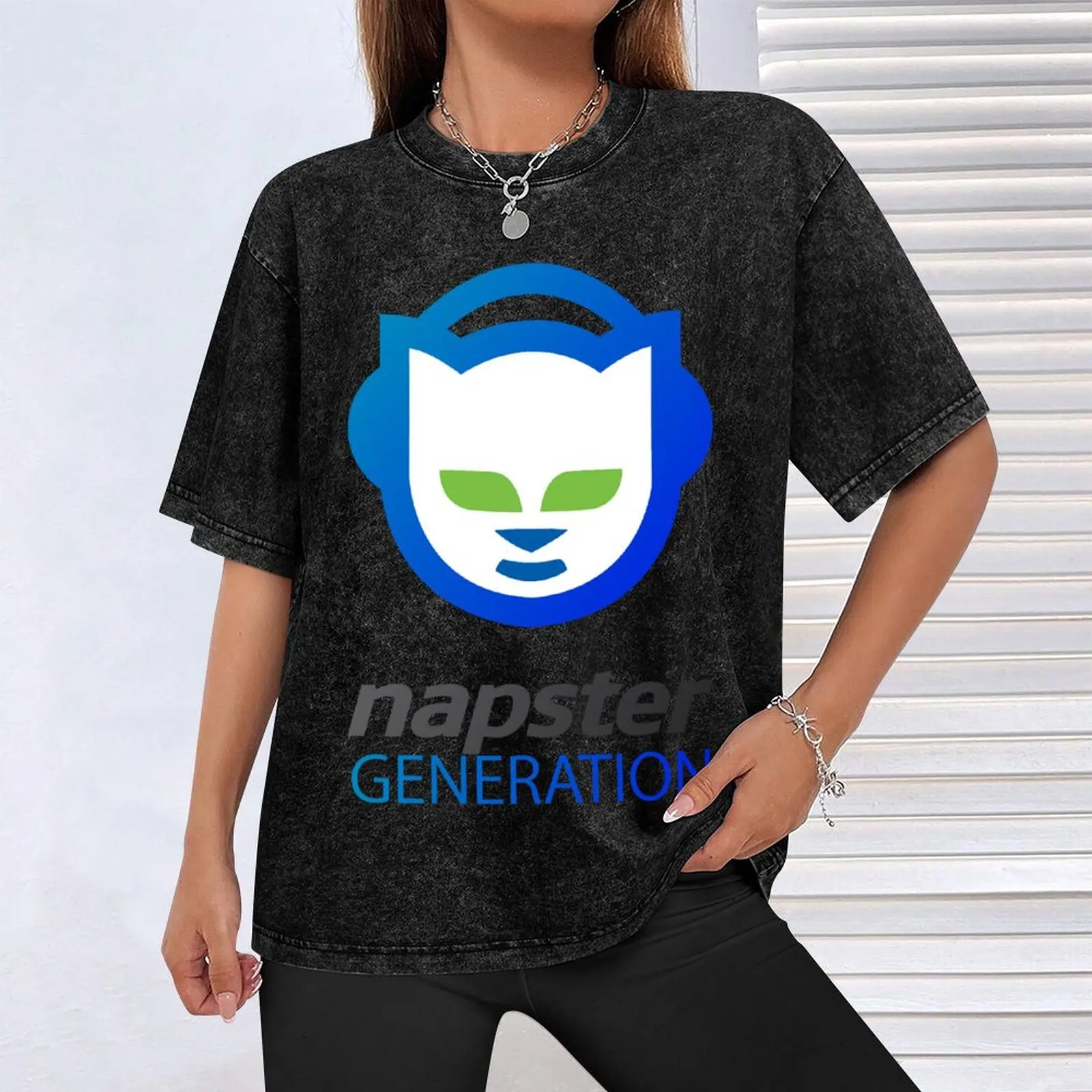 تي شيرت كلاسيكي من Napster Generation، قميص كروسويت للرجال، قمصان رجالي كبيرة الحجم برسوم جرافيك