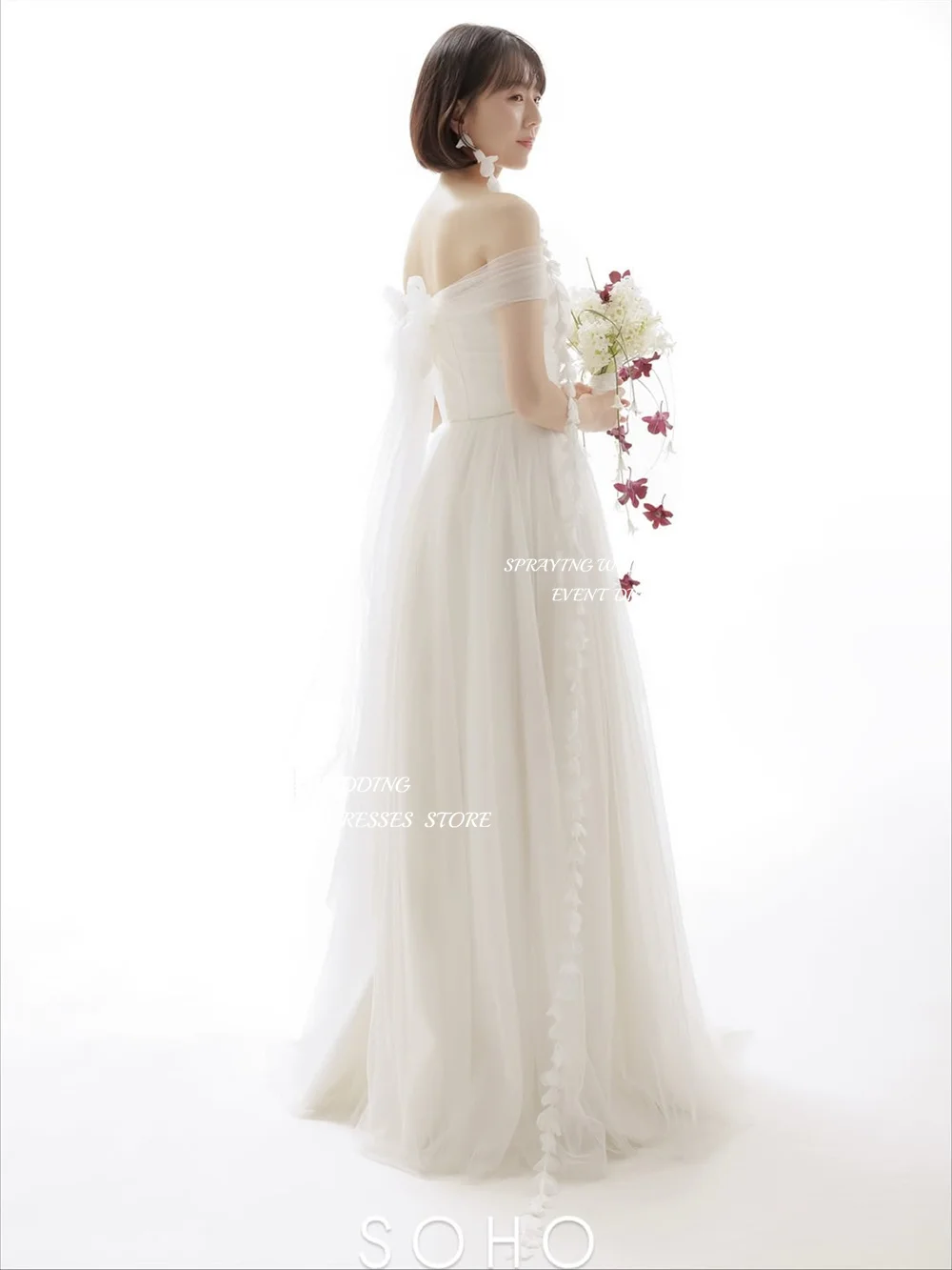 SPRAYING – robe de mariée longue en Tulle ivoire, séance Photo coréenne, sans bretelles, châle détachable, Corset personnalisé