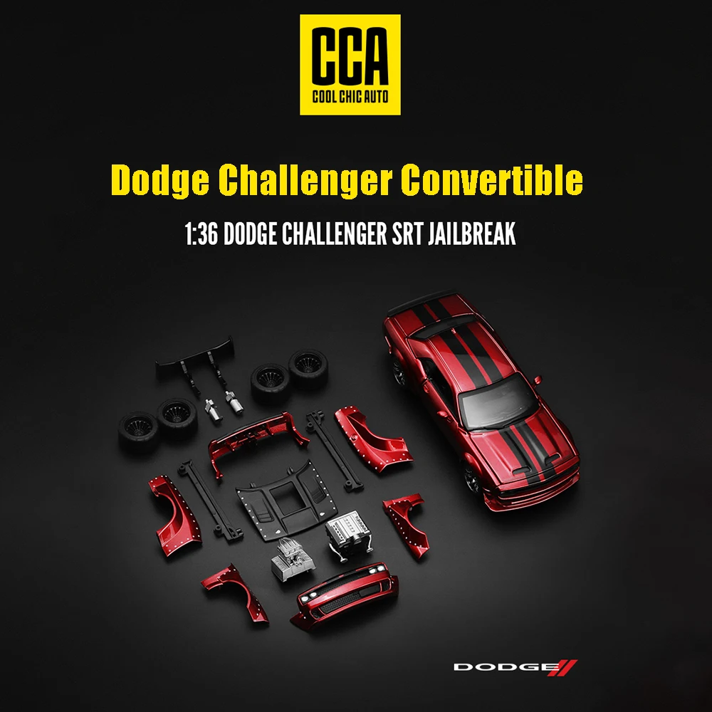 CCA 1:36 Dodge Challenger Convertible Sports car assembled Alloy simulation model Ornaments collector gift Boys