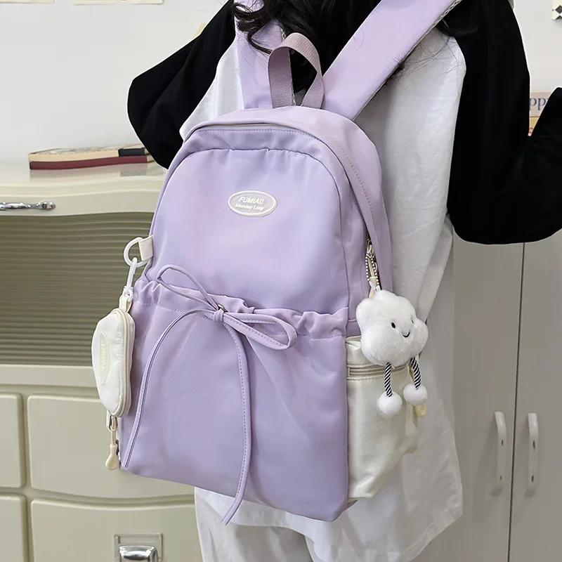 Schoolbag Female Korean Version Versatile Solid Color College Student Backpack Lightweight Large Capacity High Travel Backpack