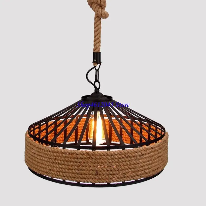 

L69A Hemp Rope Chandelier Shade Retro Chandeliers Industrial Retro Pendant Light Shades for Restaurant Coffee Chandelier