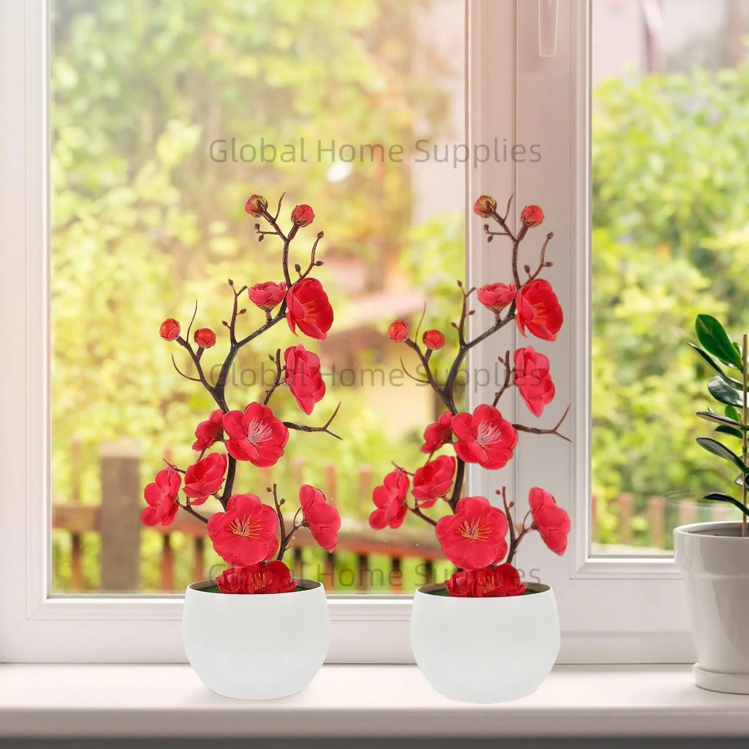 

Set of 2 Artificial Plant Bonsai Flowers Exquisite Simulation Bonsai Realistic Anti Fade Faux Silk Flower Home Decor Office