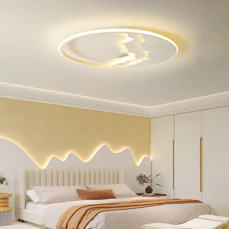 Modern Mountain Pattern LED Ceiling Light, 3‑CCT Dimmable Bedroom Ceiling Lamp with Remote Control