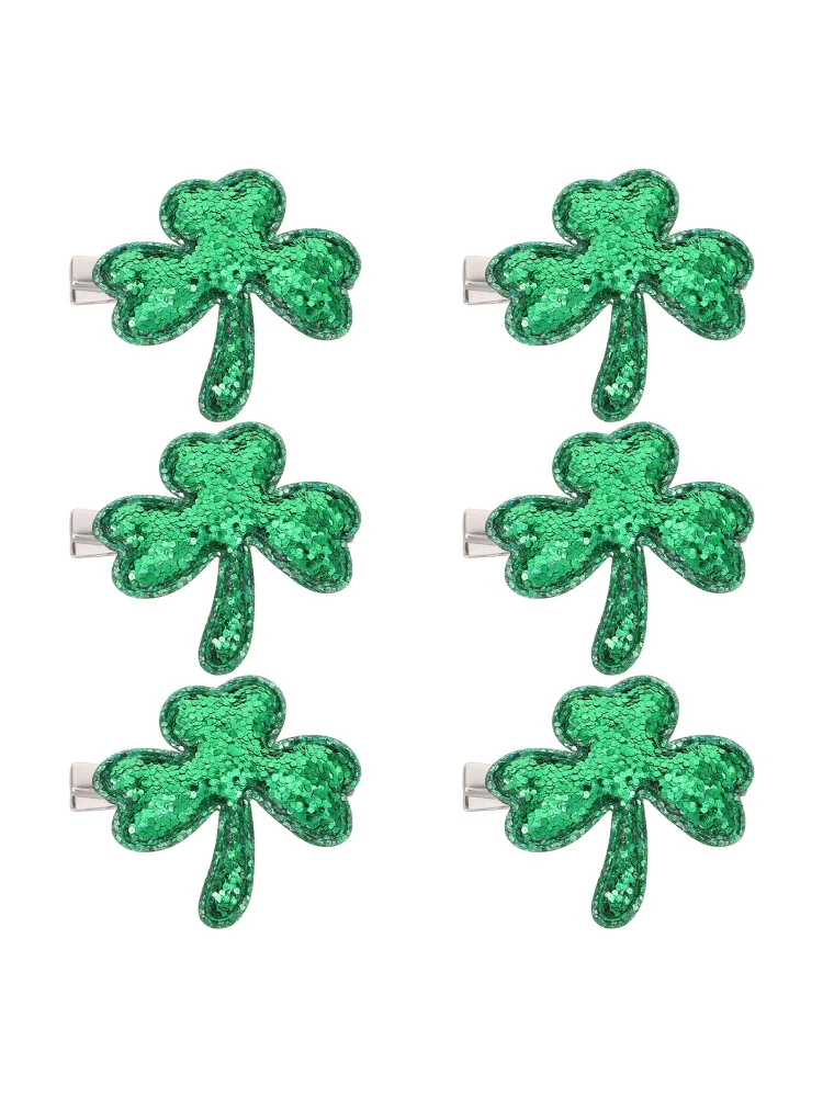 6 pinces à cheveux trèfle irlandais, paillettes brillantes, barrettes à cheveux, décoration de fête de la Saint-Patrick, accessoires pour femmes et filles