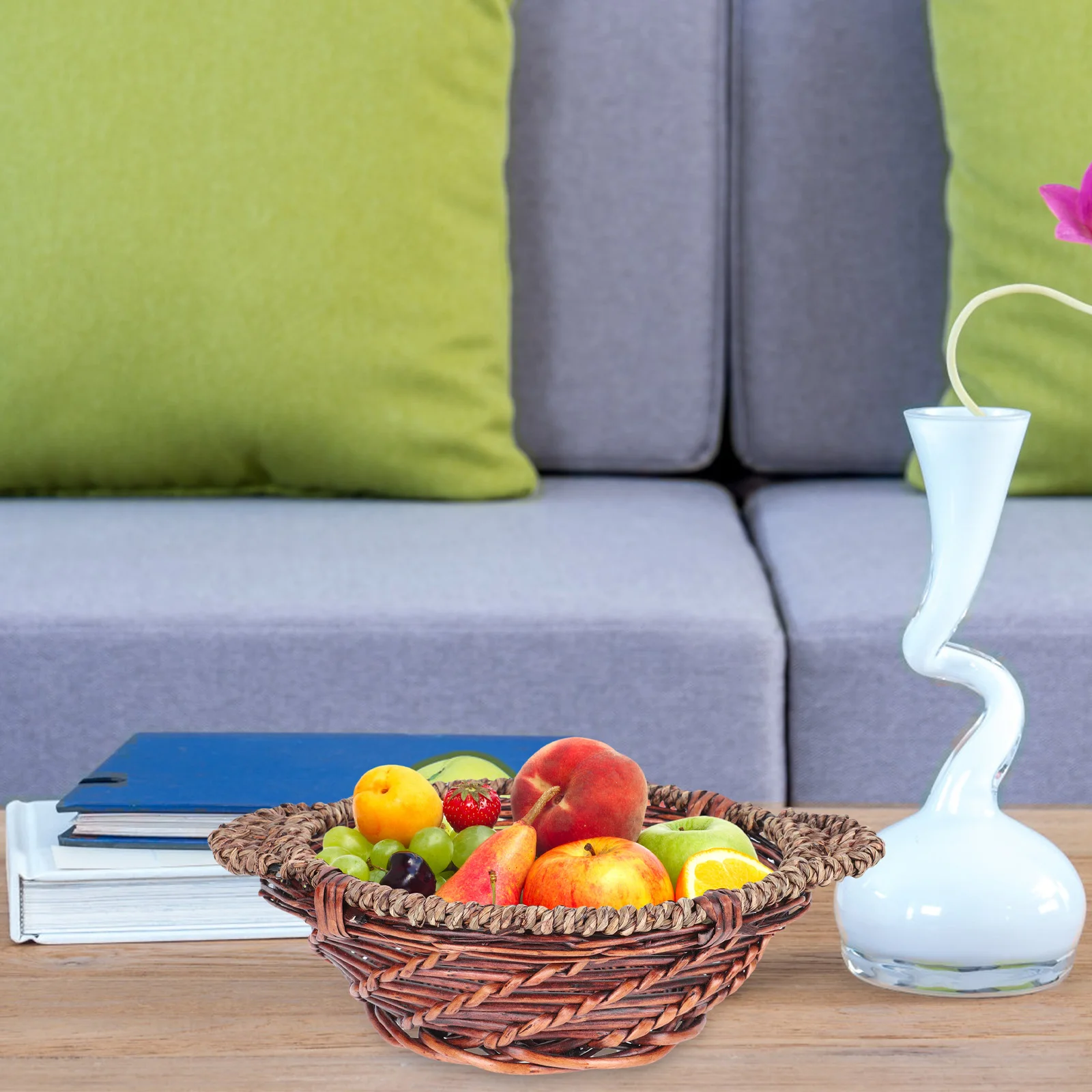 

1Pcs Woven Storage Basket Handwoven Large Capacity Kitchen Bread Fruit Snack Basket Taste Free Eco Friendly