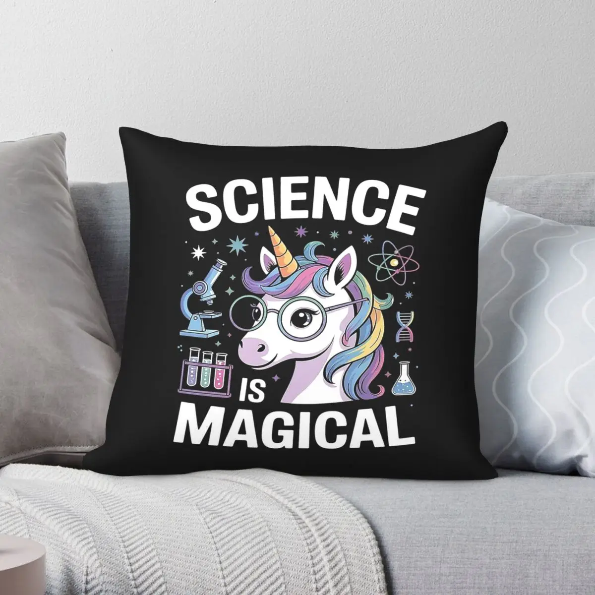Science Is Magical Unicorn Square Pillowcase Polyester Linen Velvet Printed Zip Decor Home Cushion Cover 45x45