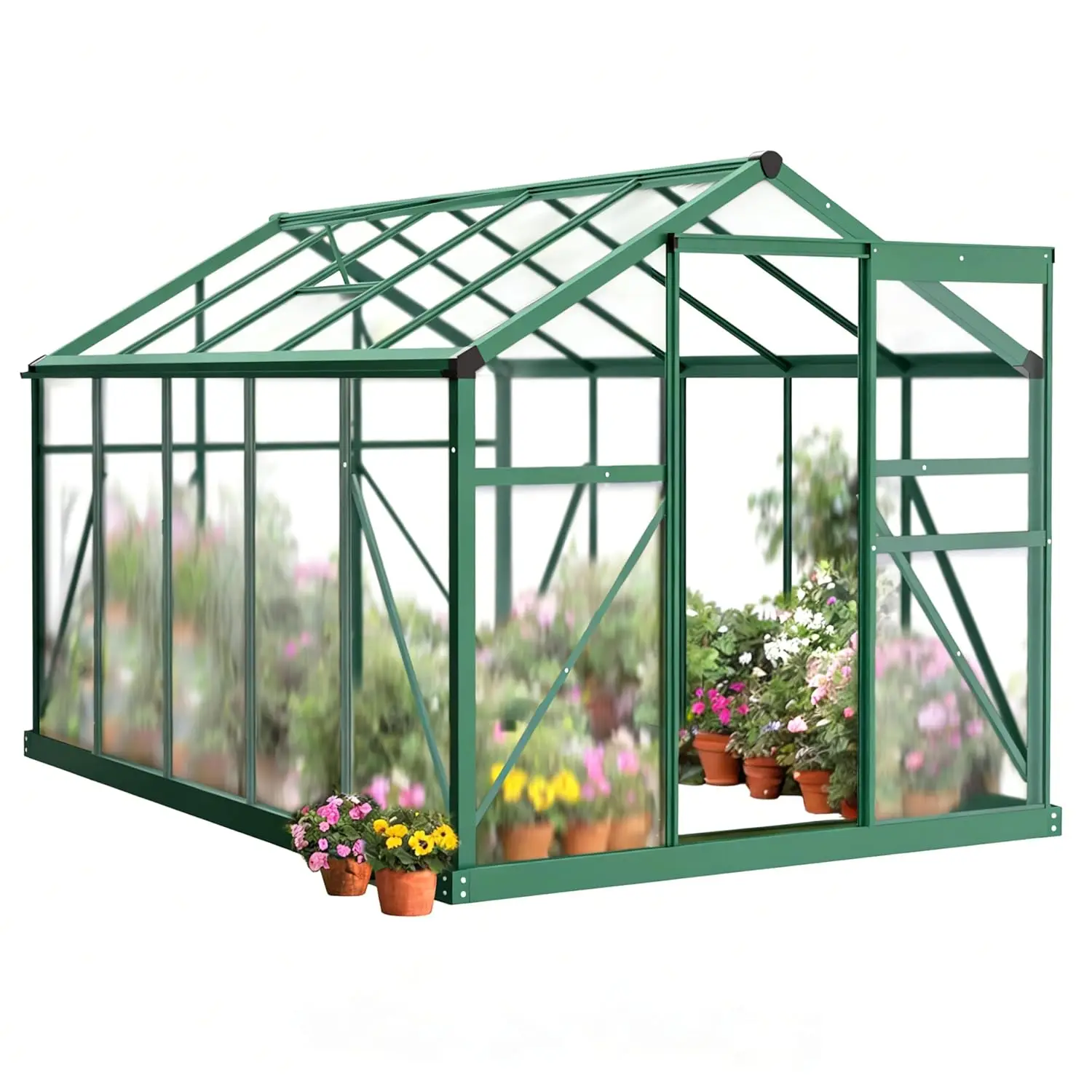

Custom Outdoor Walk-in Tunnel Greenhouse, Heavy Duty Aluminum Frame Polycarbonate Greenhouse with Roof Vents for Winter Use
