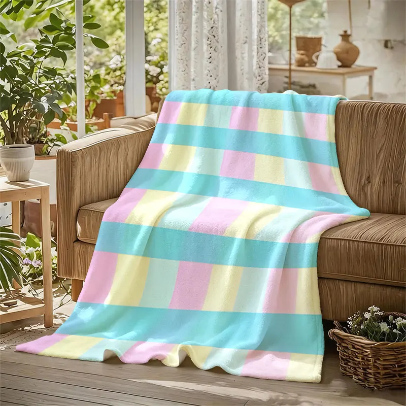 Pastel Check Grid Flannel Blanket Warm Soft Halloween Christmas Decorative Couch Warm Cozy All-Season Gift
