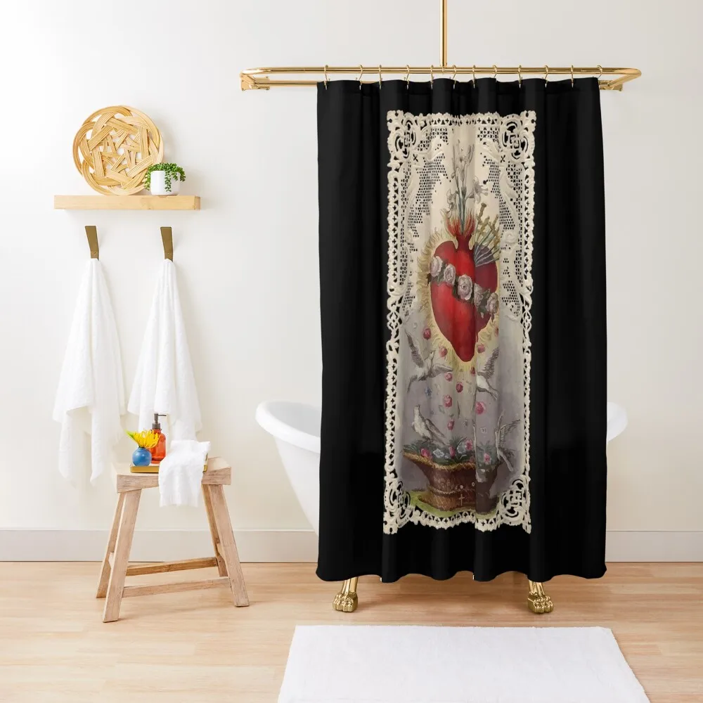 

Immaculate Heart of Mary Vintage Catholic Holy Cards Blessed Shower Curtain Bathroom Accessory Waterproof Fabric Shower Curtain