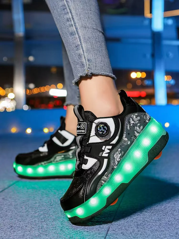 Children's Walking Shoes Double Row Four-wheel LED Light Luminous Board Boots Roller Students Casual Sports Sneakers 4 Wheels