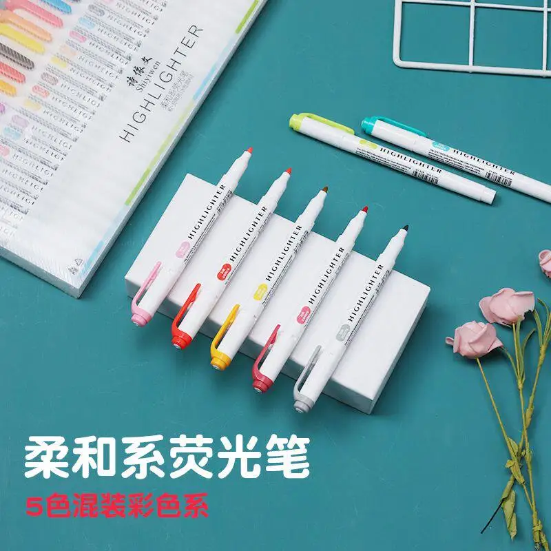 

25Dual Tip Highlighter Markers Pastel Candy Color Set Soft Mild Ink for Students Note Taking Highlighting Office School Supplies