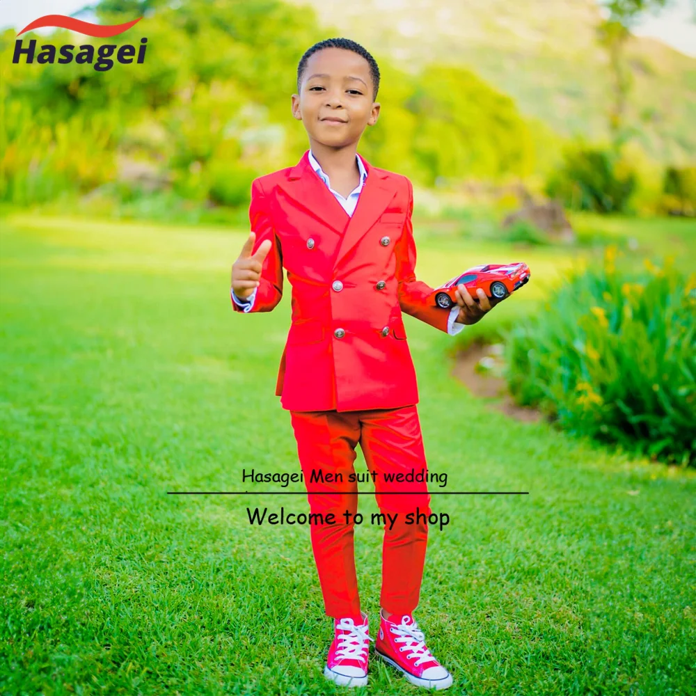 Fashionable Boys Red Jacket Pants Outfit Wedding Tuxedo for Kids Festive Double Breasted Blazer Child 2-16 Years Old