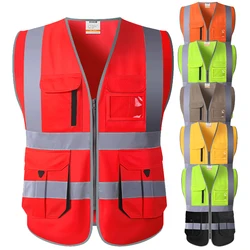 Men Woman High visibility safety vest work vest workwear safety red reflective vest construction vest