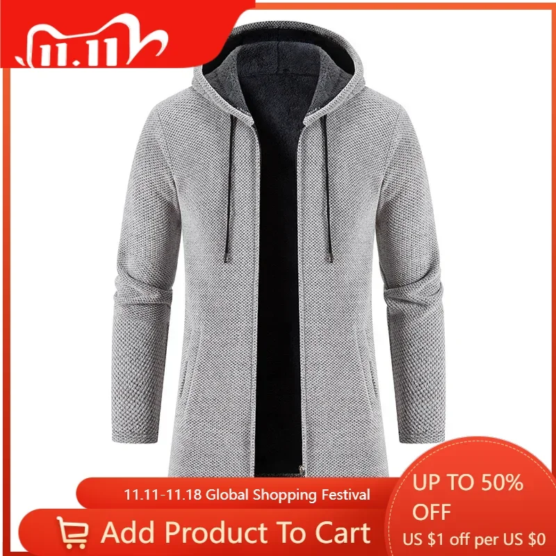 Men Hooded Sweatercoats Long Cardigans Sweaters New Fashion Men Winter Outwear Casual Sweaters Fleece Thicker Warm Sweaters 4XL