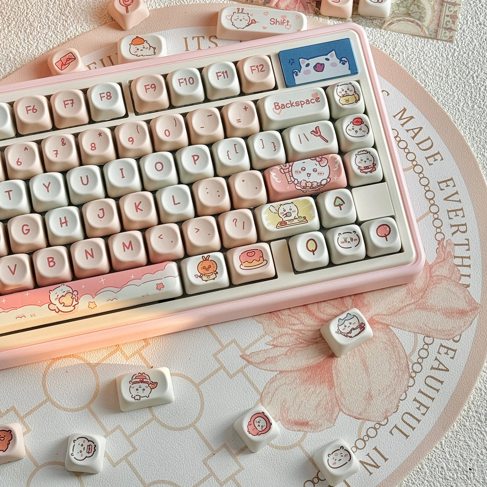 Chiikawa Keycaps MOA Highly Cute Jiyi Rounded PBT Sublimation Keycaps Fit MX Switch Mechanical Keyboard