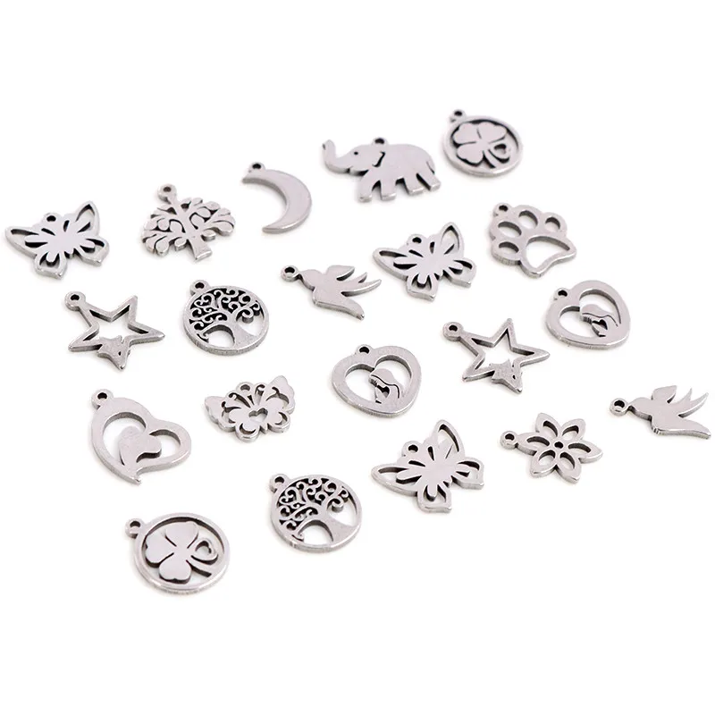 30pcs/lot No Fade Charms 316 Stainless Steel Butterfly tree heart Charms handmade Craft pendant Jewelry Making,DIY for necklace
