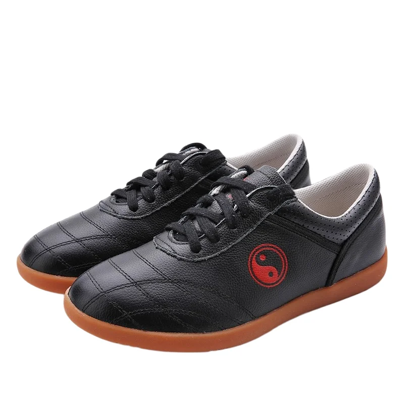 Cowhide Leather  Tai Chi Shoes Martial Art Performance  Taiji Boxing Practice Shoes Free Flexible  white black
