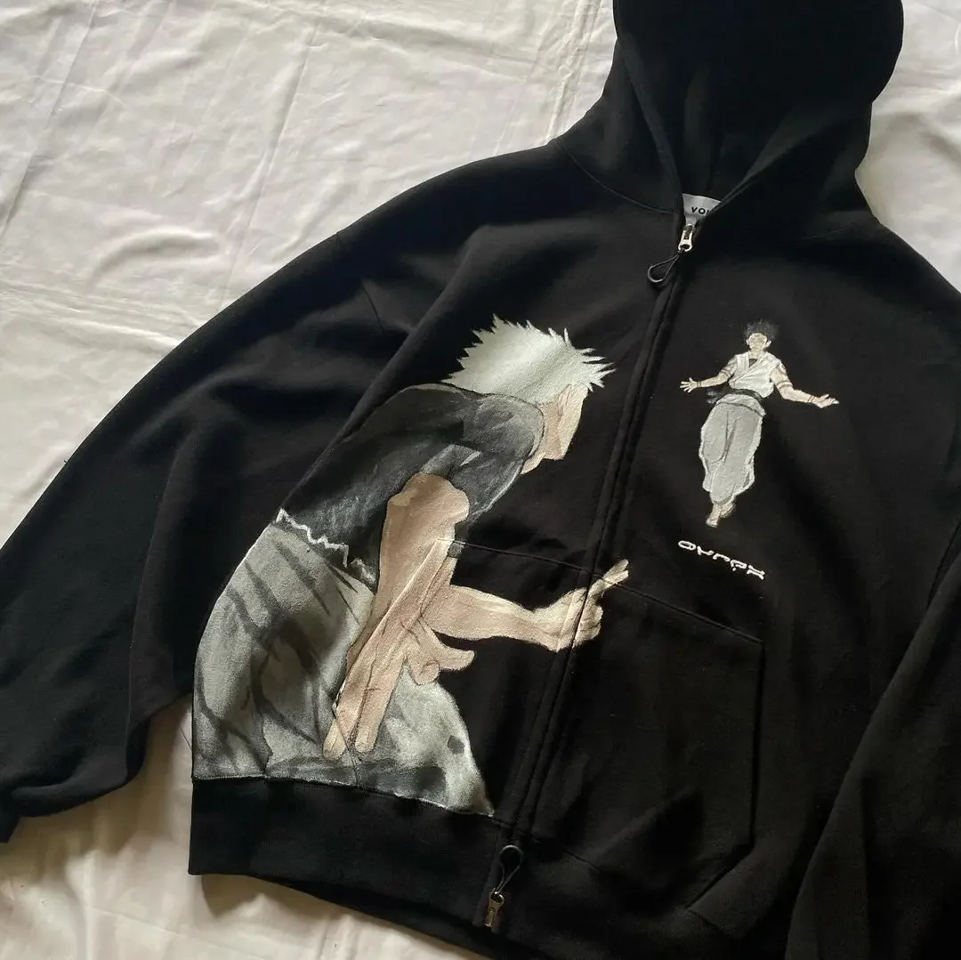Streetwear Hoodie Y2k Japanese Harajuku Hip Hop Anime Graphic Print Black Oversized Hoodie Mens Gothic Pullover Hoodie Clothes