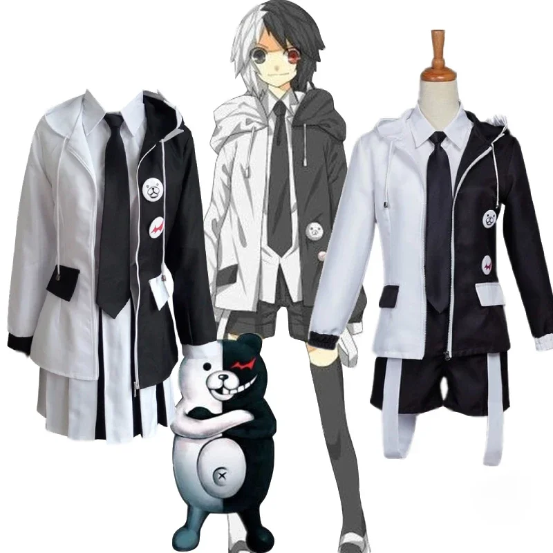 Anime Danganronpa V3: disfraz de Cosplay de Killing Harmony Monokuma, trajes Unisex, trajes de personalización de Monokuma con pelucas