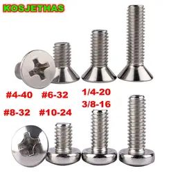 KOSJETHAS 5pcs Coarse Thread UNC 4-40 6-32 8-32 10-24 1/4-20 Phillips Pan Head Flat Countersunk Machine Screw 304Stainless Steel