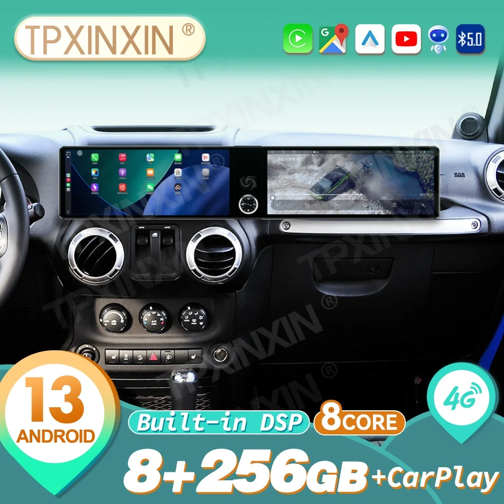 

Qualcomm 12.3" Dual Screen Android Carplay Car Radio For Jeep Wrangler 2004~2017 Navigatio GPS Car Multimedia Player Head Unit