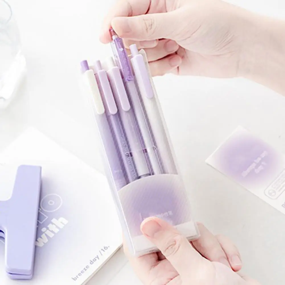 클립이 달린 탈착식 젤 볼펜, 빠른 건조 그라데이션 컬러, 플라스틱 글쓰기 펜, 학용품, 상자당 5 개, 0.5mm