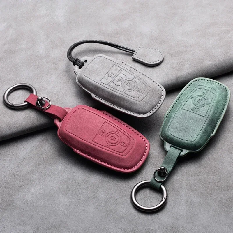 

Leather Car Key Case Cover Shell for Ford Fusion Mustang Explorer F150 F250 F350 EcoSport Edge S-MAX Ranger Lincoln Mondeo