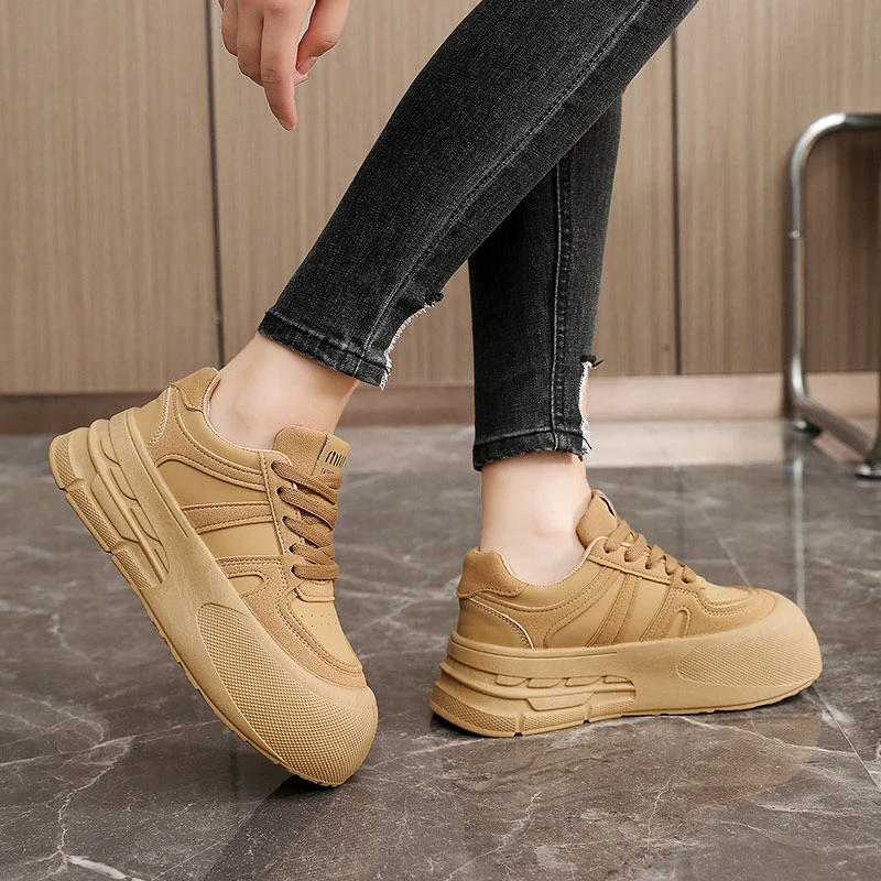 Women's Thick Sole Sneakers Simple Design Shoes Comfortable Lace-up Sneakers Fashionable Casual Running Tennis Sneakers