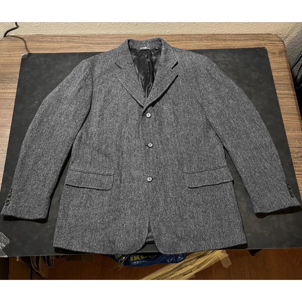 Chaqueta de traje para hombre, chaqueta clásica con diseño de espiga y solapa de muesca, chaqueta ajustada de un solo pecho, abrigo de trabajo Formal, traje de negocios para oficina