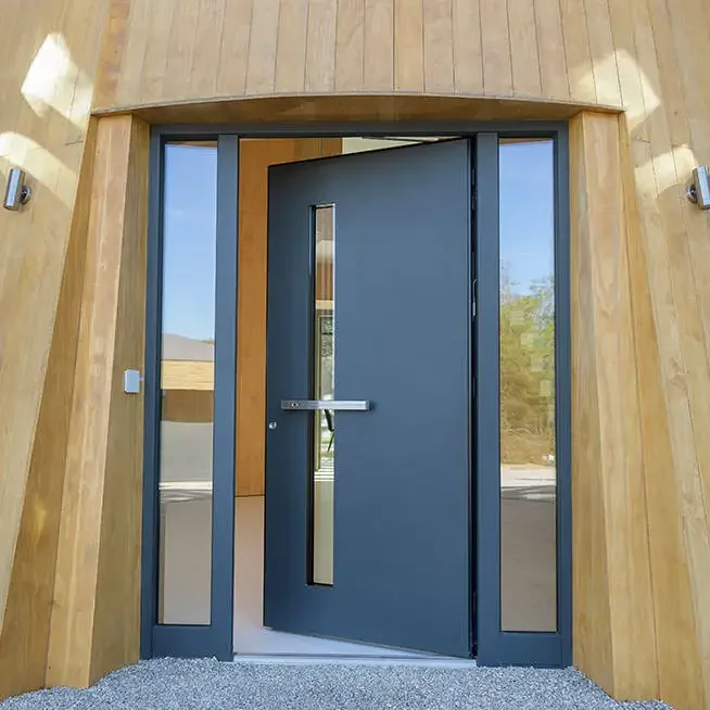 %T* Double Layer Tempered Glass Heavy Duty Aluminum Alloy Entrance Door with Side Opening Windows Good Lighting Hinged Door